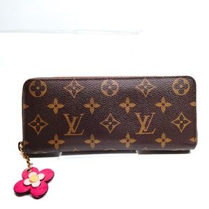 Auth Louis Vuitton Portefeuille Clemence Zippy Wallet Monogram/Pink Flower